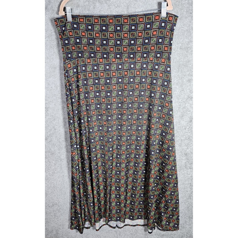 Lularoe Pull On A-Line Maxi Skirt Womens Size XL Black Red Geometric Stretch